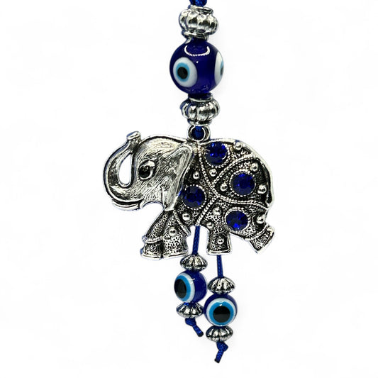 Silver Elephant Evil Eye Keychain