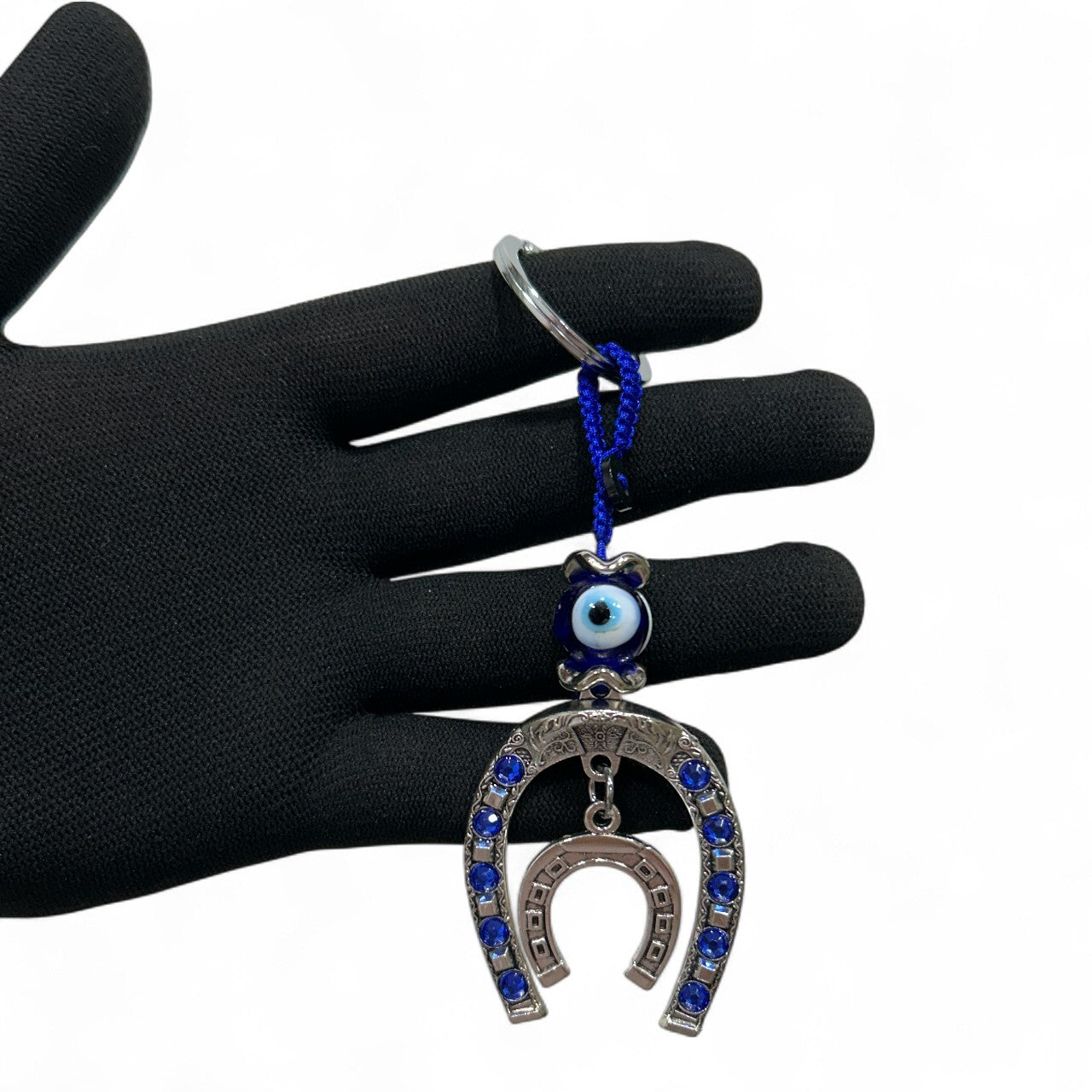 Blue Evil Eye Horseshoe Keychain