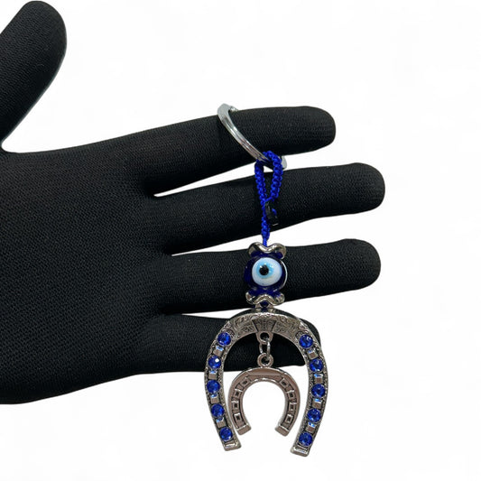 Blue Evil Eye Horseshoe Keychain