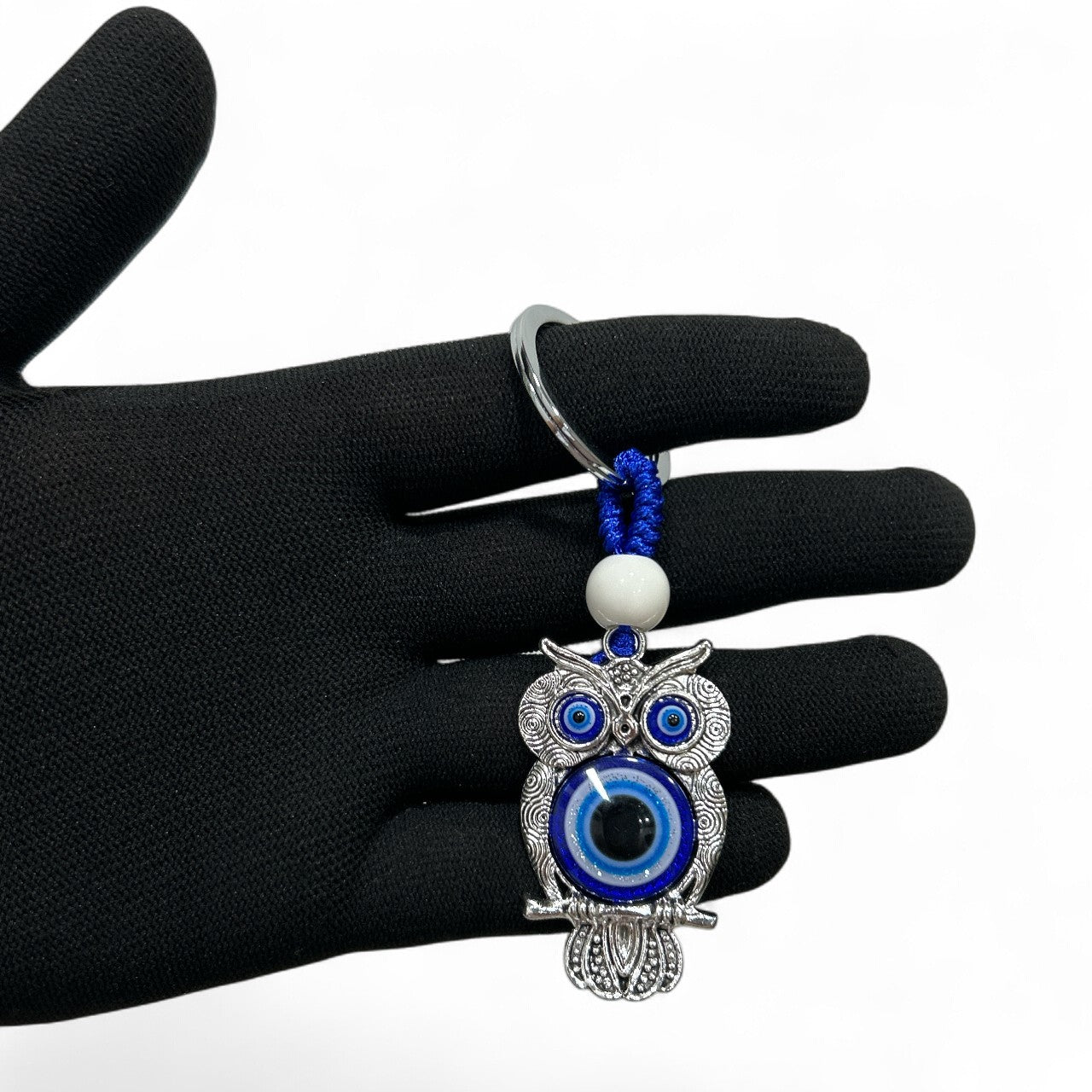 Silver Owl Evil Eye Keychain