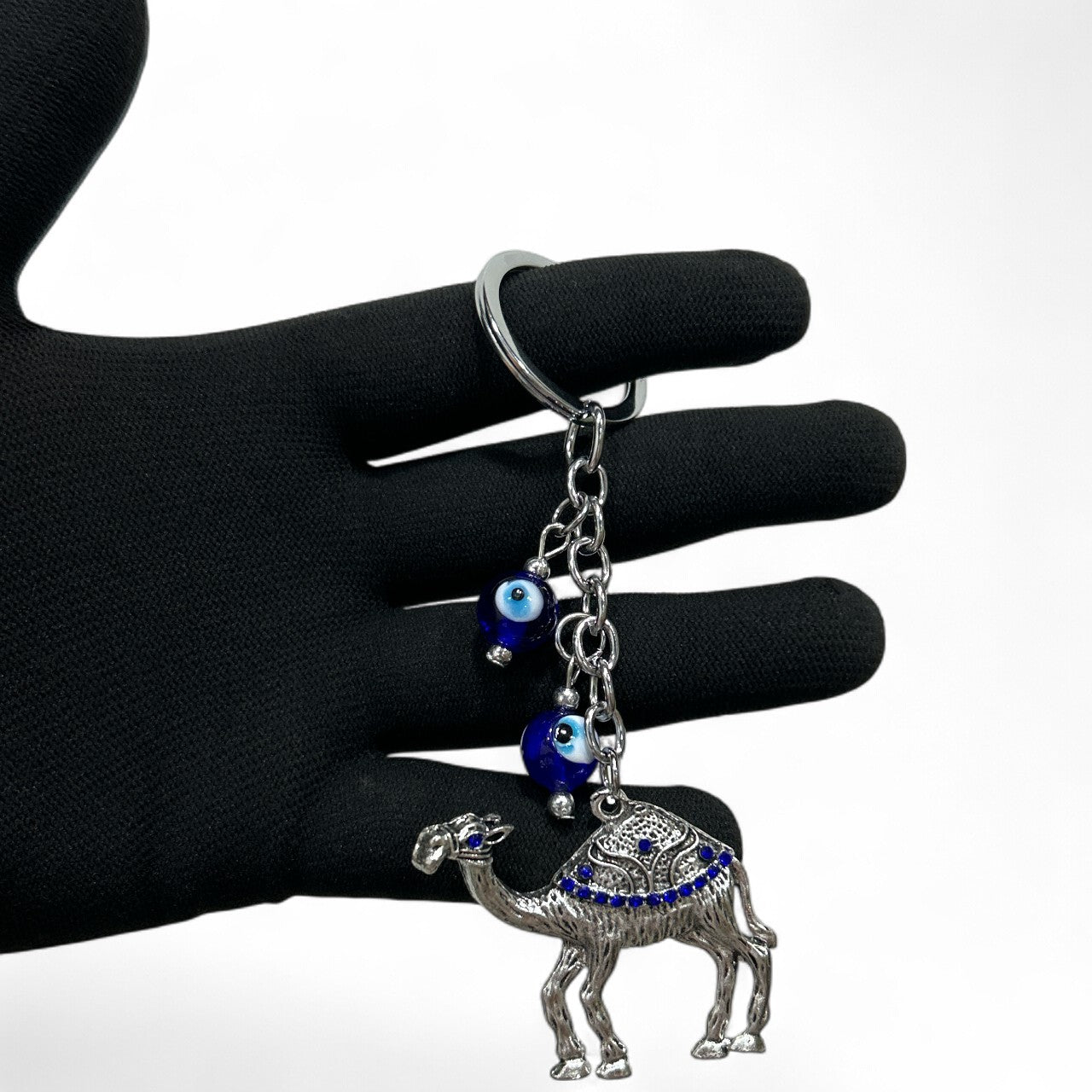 Silver Camel Evil Eye Keychain