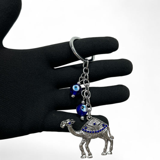 Silver Camel Evil Eye Keychain