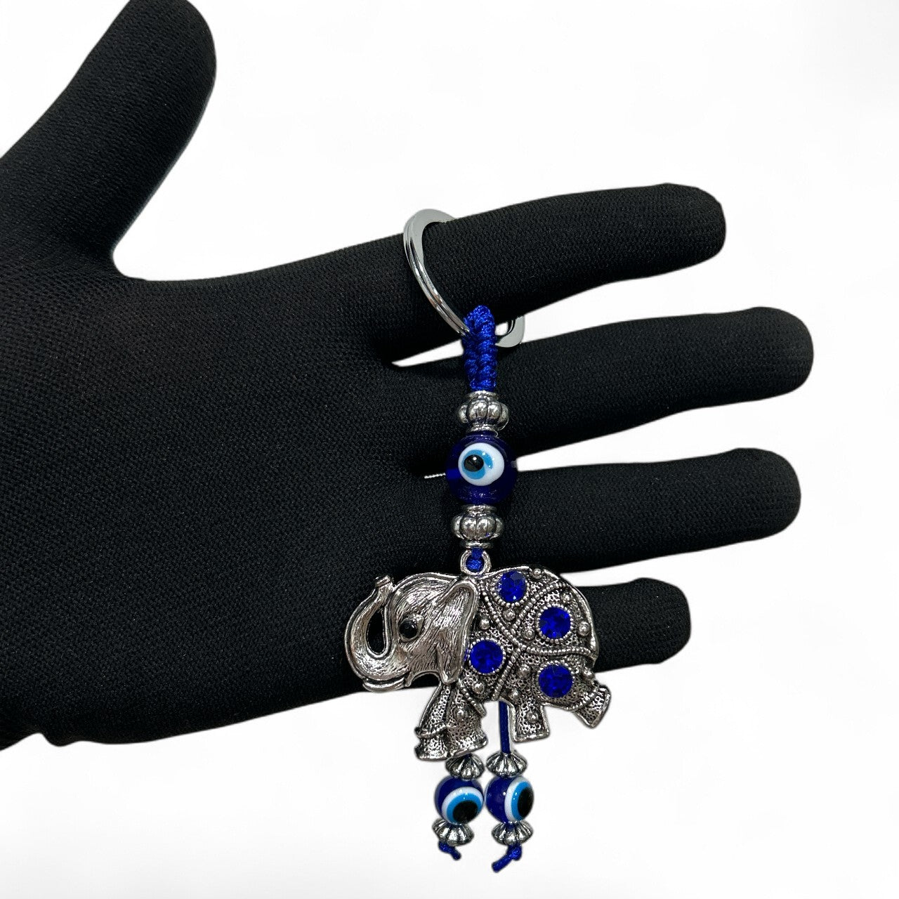 Silver Elephant Evil Eye Keychain