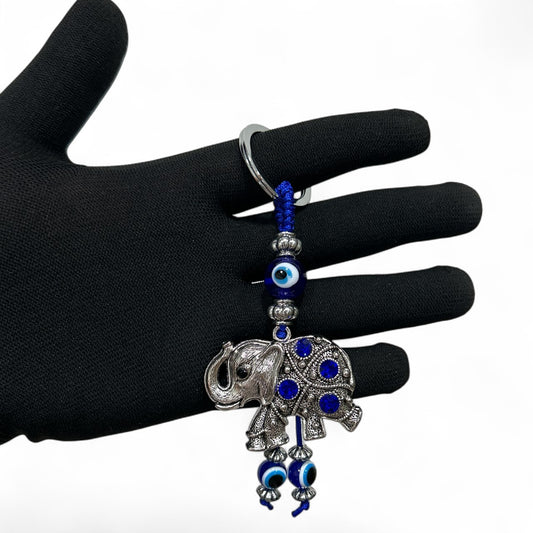 Silver Elephant Evil Eye Keychain